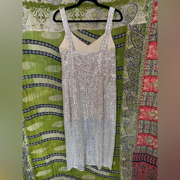 NWT Zara Trafaluc Silver Sequin Midi Dress Size Medium - Picture 9 of 16